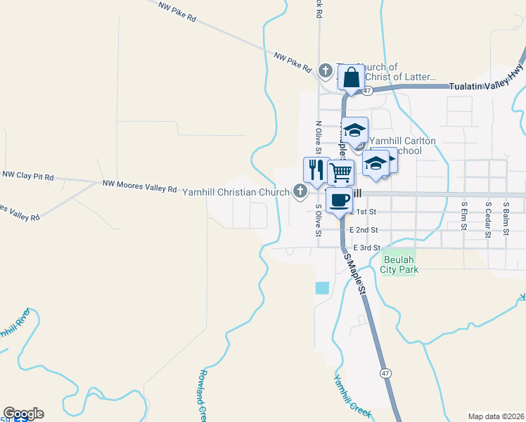 map of restaurants, bars, coffee shops, grocery stores, and more near 140 Quince Street in Yamhill