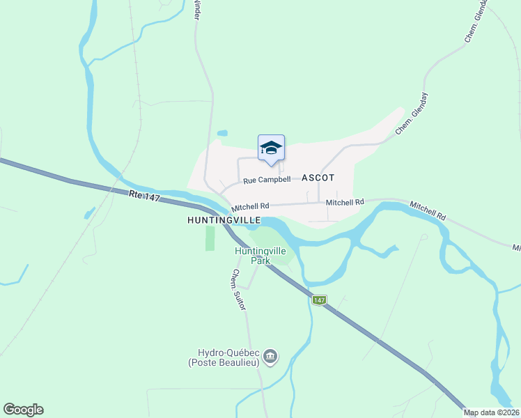 map of restaurants, bars, coffee shops, grocery stores, and more near 1380 Chemin Mitchell in Sherbrooke
