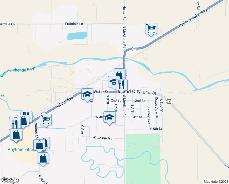 map of restaurants, bars, coffee shops, grocery stores, and more near 10214 Wallowa Lake Highway in Island City