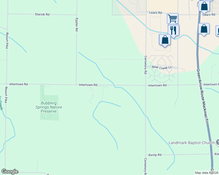 map of restaurants, bars, coffee shops, grocery stores, and more near 1951 Intertown Road in Petoskey