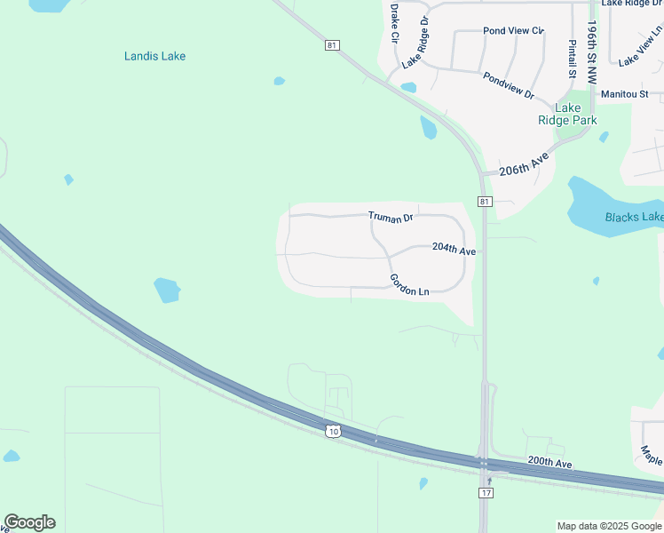 map of restaurants, bars, coffee shops, grocery stores, and more near 20093 204th Avenue in Big Lake