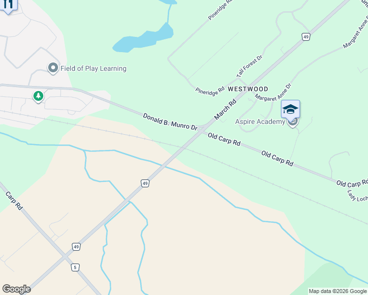 map of restaurants, bars, coffee shops, grocery stores, and more near 3220 March Road in Ottawa