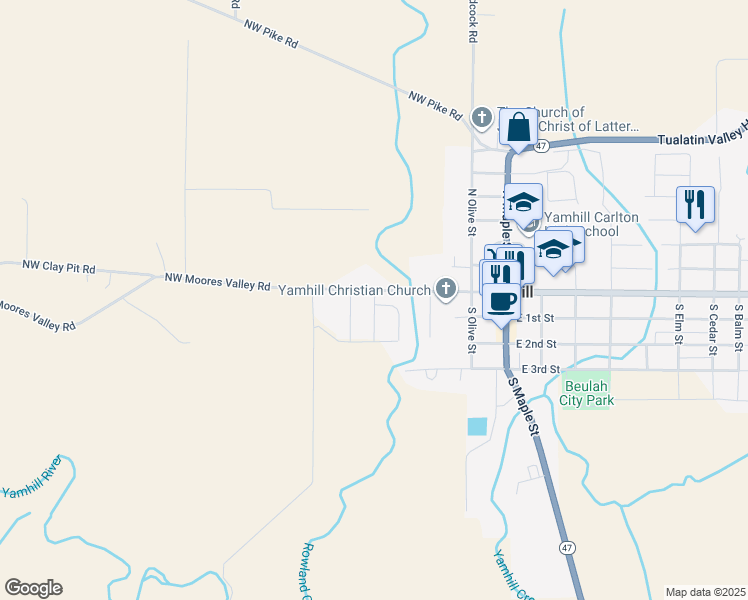 map of restaurants, bars, coffee shops, grocery stores, and more near 7700 Northwest Moores Valley Road in Yamhill