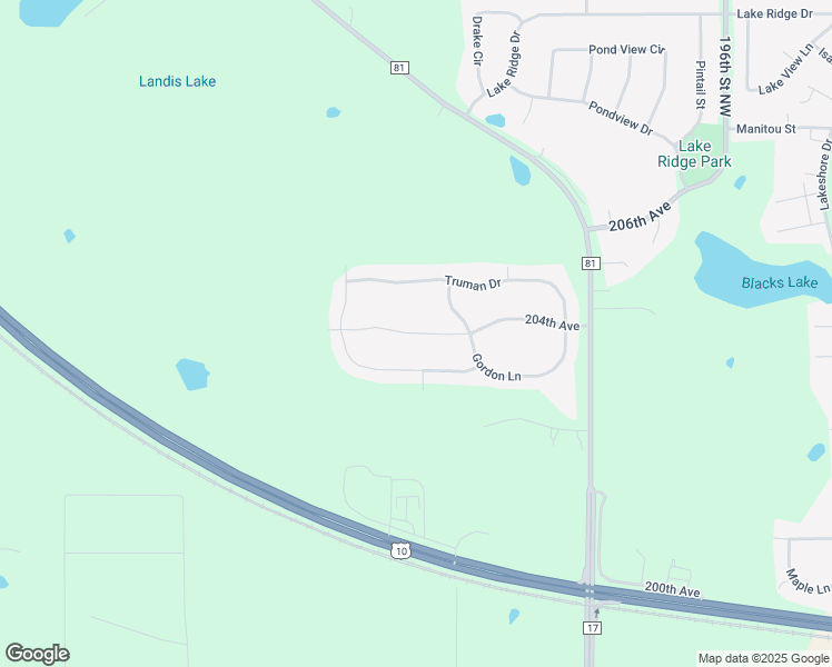 map of restaurants, bars, coffee shops, grocery stores, and more near 20435 204th Avenue in Big Lake