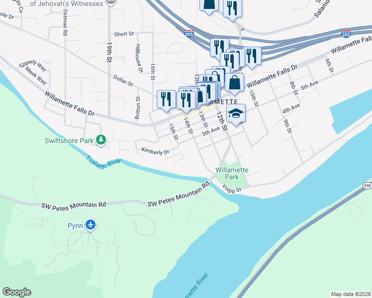 map of restaurants, bars, coffee shops, grocery stores, and more near 1649 5th Avenue in West Linn