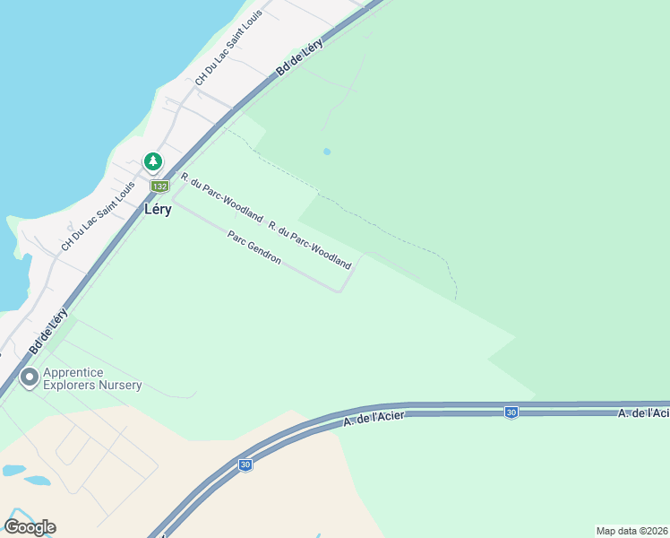 map of restaurants, bars, coffee shops, grocery stores, and more near 59 Rue du Parc-Woodland in Léry
