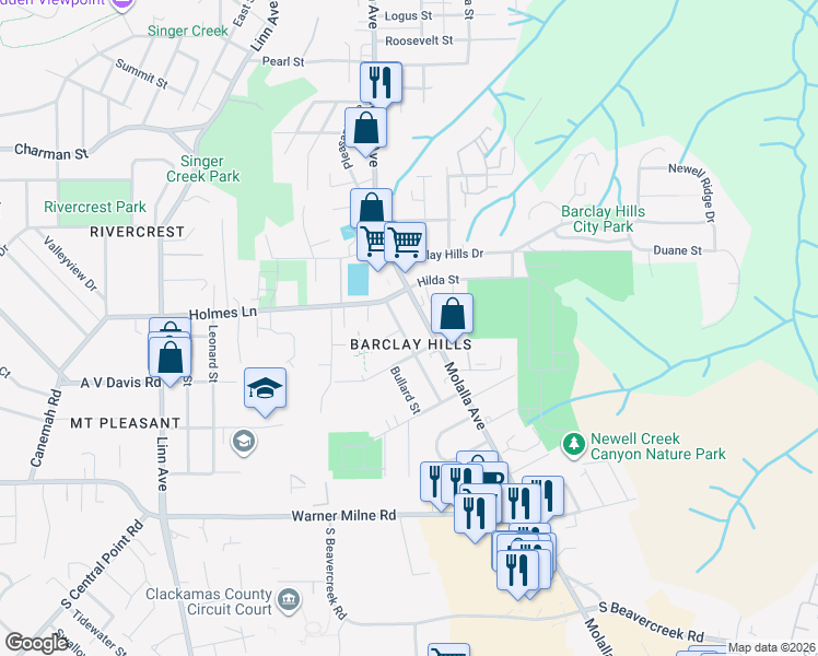 map of restaurants, bars, coffee shops, grocery stores, and more near 920 Molalla Avenue in Oregon City