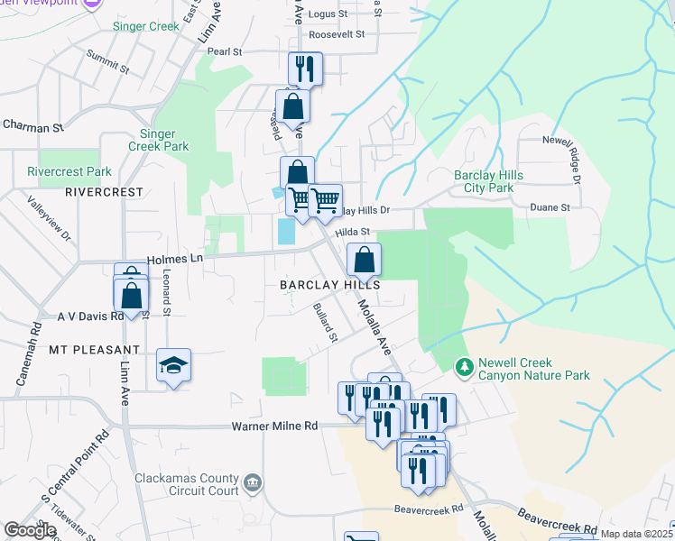 map of restaurants, bars, coffee shops, grocery stores, and more near 920 Molalla Avenue in Oregon City