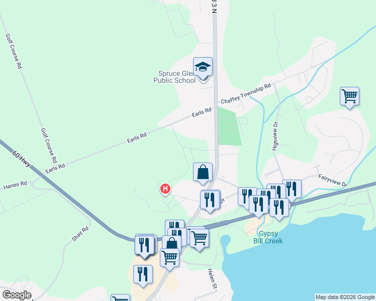 map of restaurants, bars, coffee shops, grocery stores, and more near 55 Earls Road in Huntsville