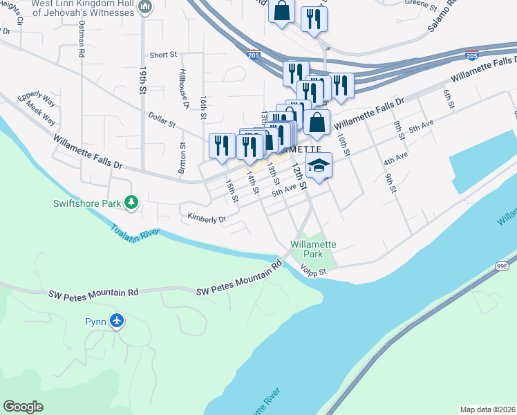 map of restaurants, bars, coffee shops, grocery stores, and more near 1649 5th Avenue in West Linn