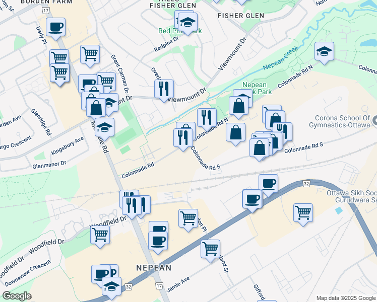 map of restaurants, bars, coffee shops, grocery stores, and more near in Ottawa