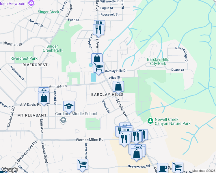map of restaurants, bars, coffee shops, grocery stores, and more near 920 Molalla Avenue in Oregon City