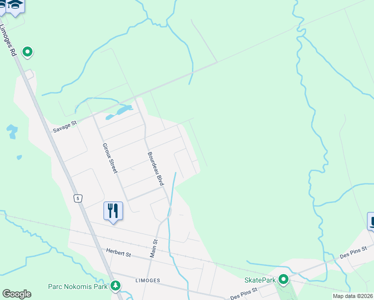 map of restaurants, bars, coffee shops, grocery stores, and more near 877 Oceane Street in Limoges