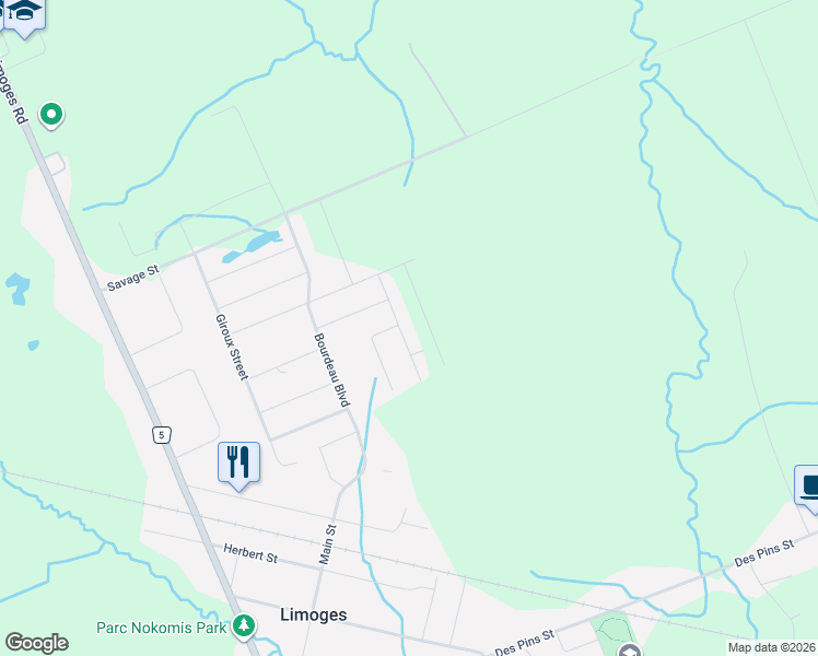 map of restaurants, bars, coffee shops, grocery stores, and more near 877 Oceane Street in Limoges