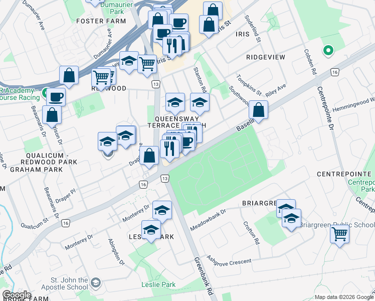 map of restaurants, bars, coffee shops, grocery stores, and more near 1310 Chemin McWatters in Ottawa