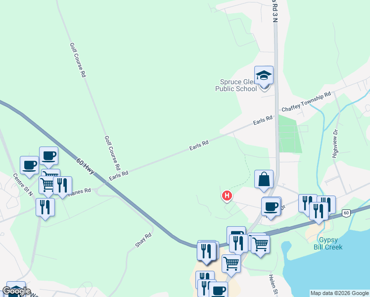 map of restaurants, bars, coffee shops, grocery stores, and more near 200 Earls Road in Huntsville