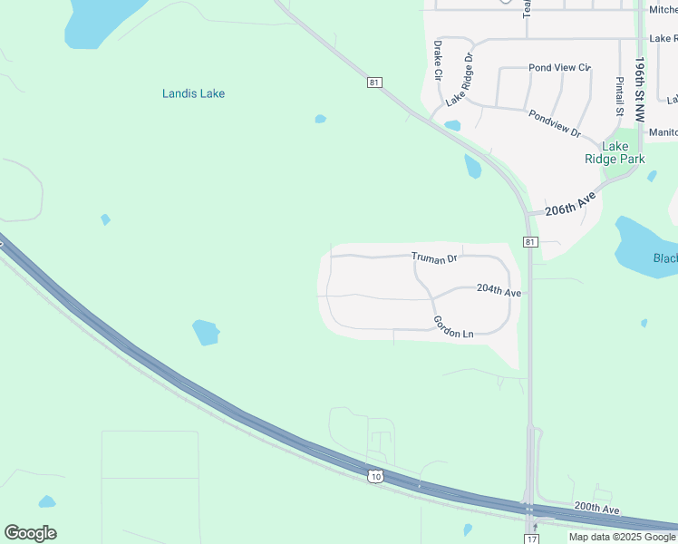 map of restaurants, bars, coffee shops, grocery stores, and more near 20435 204th Avenue in Big Lake