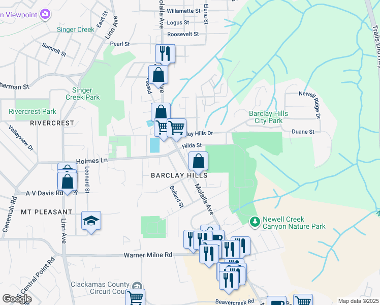 map of restaurants, bars, coffee shops, grocery stores, and more near 920 Molalla Avenue in Oregon City