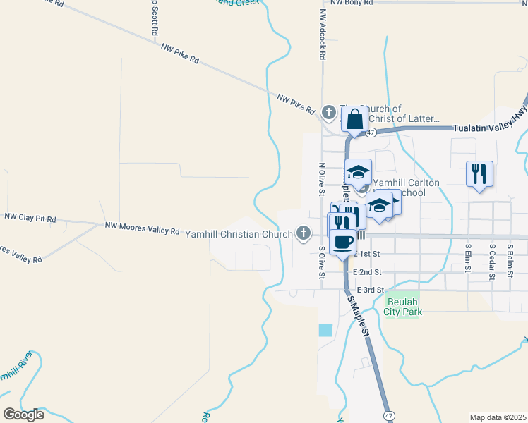 map of restaurants, bars, coffee shops, grocery stores, and more near 7700 NW Moores Valley Rd in Yamhill