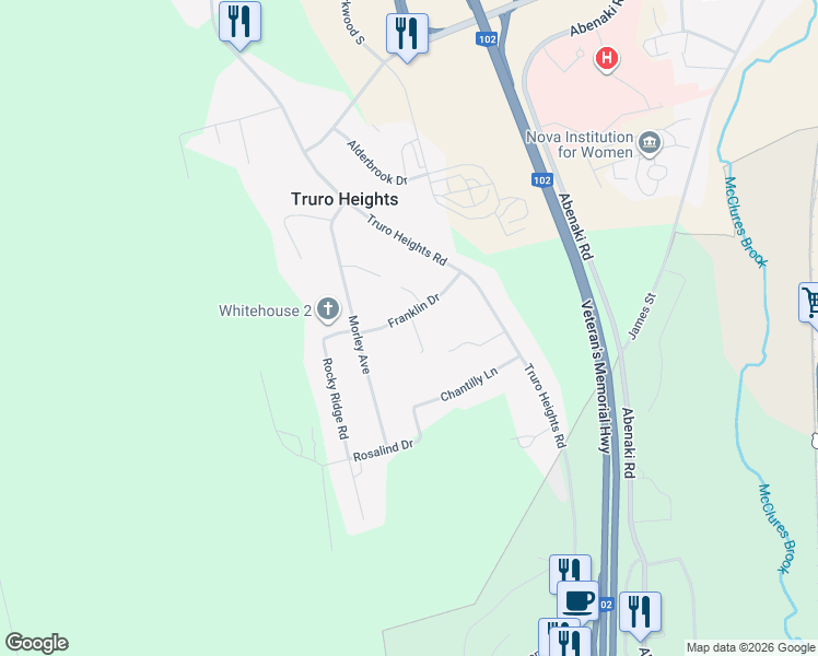 map of restaurants, bars, coffee shops, grocery stores, and more near 45 Franklin Drive in Truro Heights