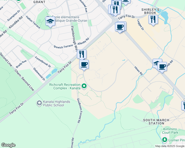 map of restaurants, bars, coffee shops, grocery stores, and more near 3000 Innovation Drive in Ottawa