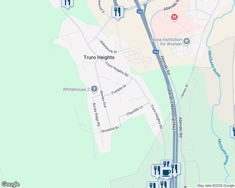 map of restaurants, bars, coffee shops, grocery stores, and more near 45 Franklin Drive in Truro Heights