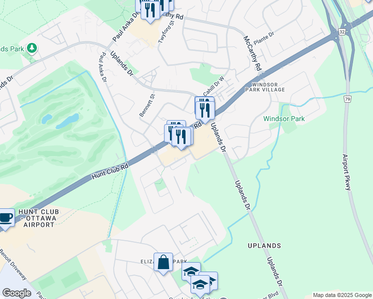 map of restaurants, bars, coffee shops, grocery stores, and more near 2900 Gibford Drive in Ottawa