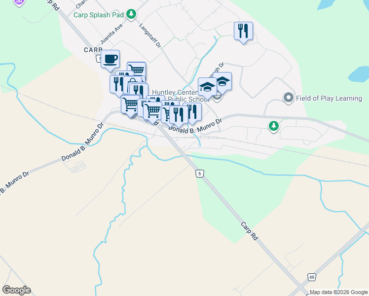 map of restaurants, bars, coffee shops, grocery stores, and more near 3698 Carp Road in Ottawa