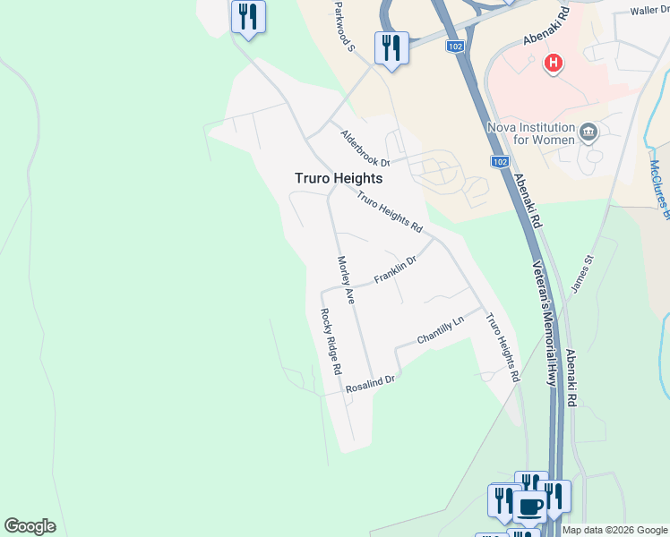 map of restaurants, bars, coffee shops, grocery stores, and more near 72 Morley Avenue in Truro Heights