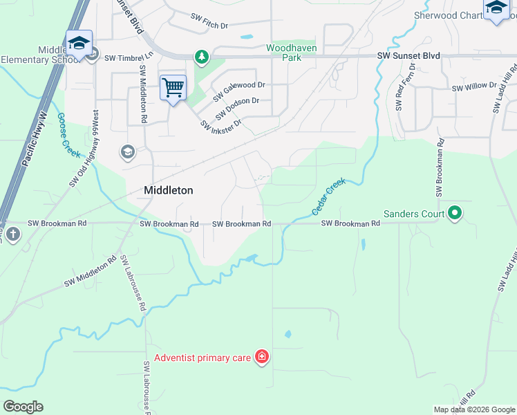 map of restaurants, bars, coffee shops, grocery stores, and more near 24411 SW White Oak Terrace in Sherwood