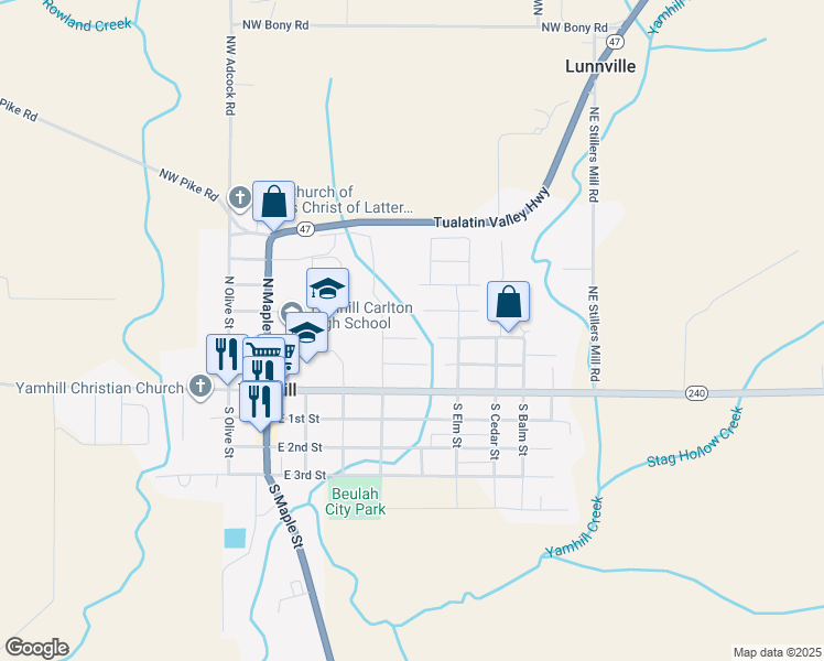 map of restaurants, bars, coffee shops, grocery stores, and more near 635 East Camellia Street in Yamhill