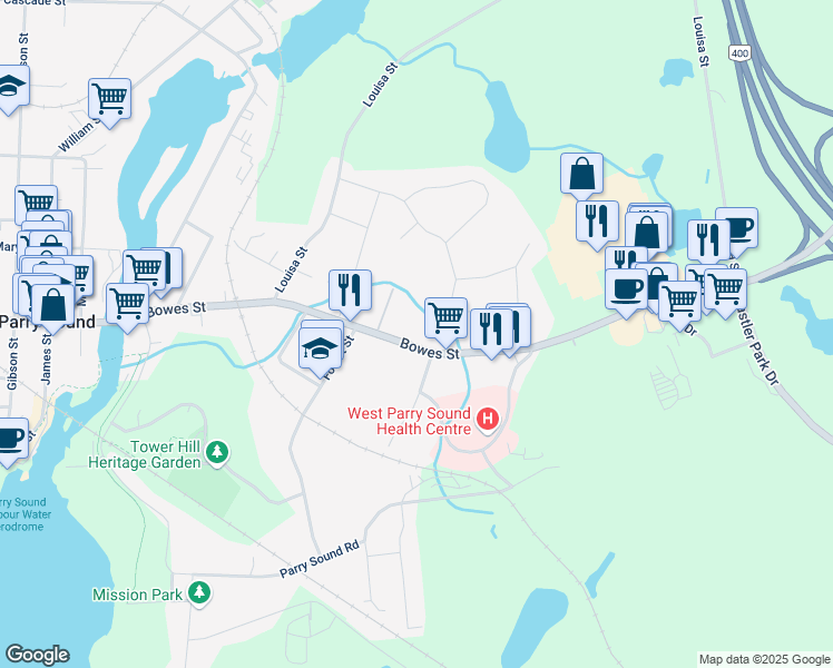 66 Bowes Street Parry Sound On Walk Score Map Of Restaurants Bars Coffee S Grocery Ore Near 66