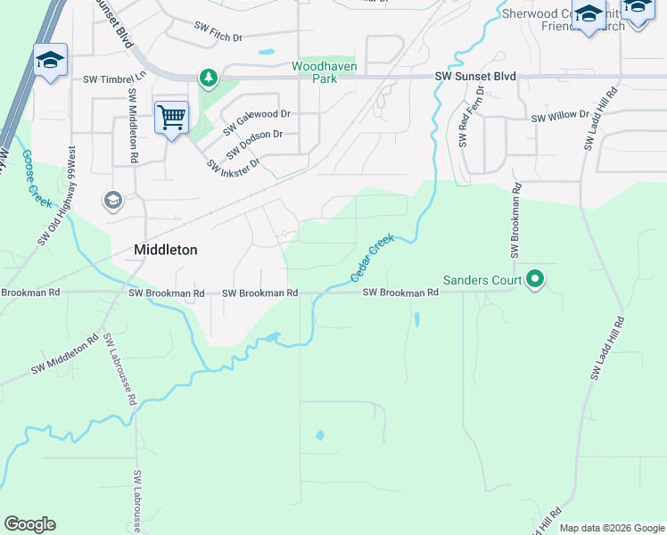 map of restaurants, bars, coffee shops, grocery stores, and more near 17433 Southwest Brookman Road in Sherwood