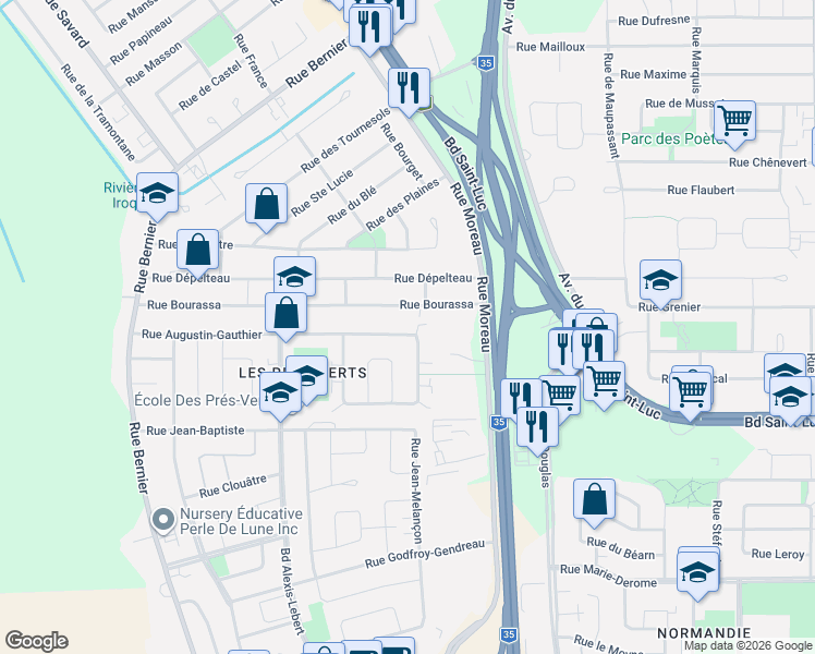 map of restaurants, bars, coffee shops, grocery stores, and more near 177 Rue Augustin-Gauthier in Saint-Jean-sur-Richelieu