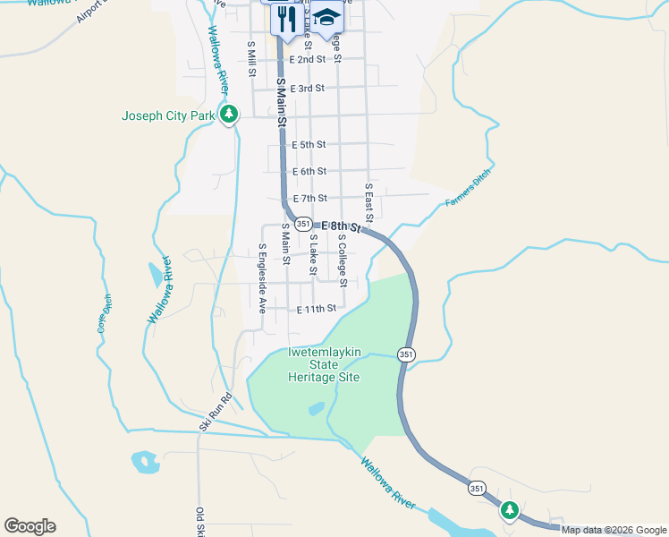 map of restaurants, bars, coffee shops, grocery stores, and more near 907 South College Street in Joseph