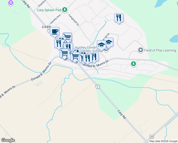 map of restaurants, bars, coffee shops, grocery stores, and more near 3704 Carp Road in Ottawa