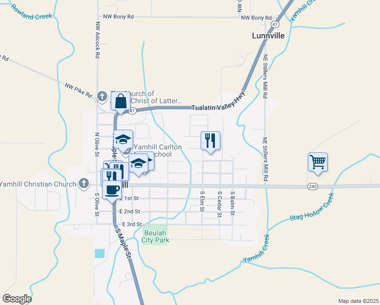 map of restaurants, bars, coffee shops, grocery stores, and more near 635 East Camellia Street in Yamhill