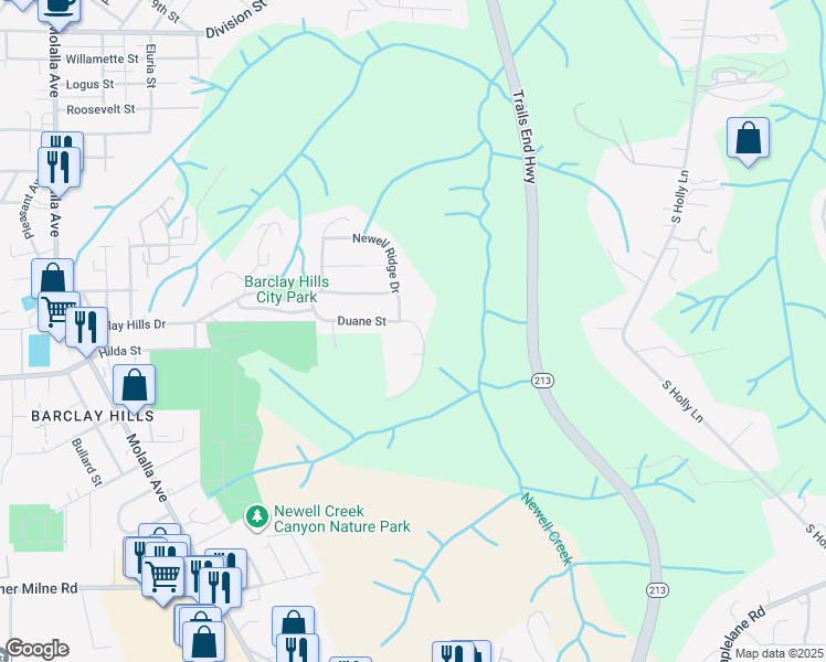 map of restaurants, bars, coffee shops, grocery stores, and more near 13636 Duane Street in Oregon City
