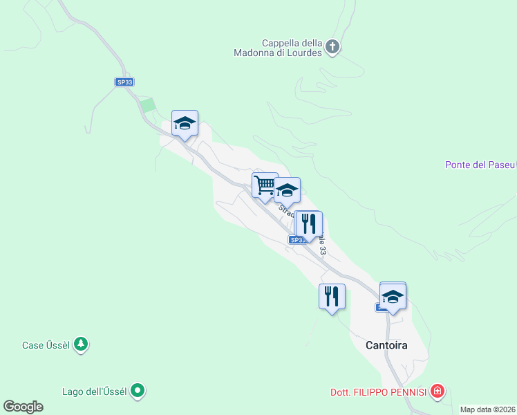 map of restaurants, bars, coffee shops, grocery stores, and more near 155 Via Roma in Cantoira