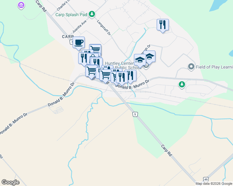 map of restaurants, bars, coffee shops, grocery stores, and more near 6548 Carp Road in Ottawa