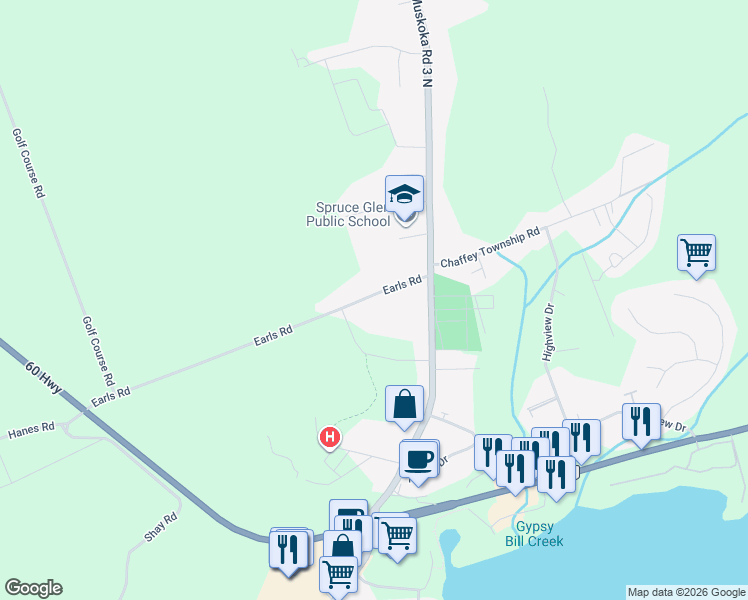 map of restaurants, bars, coffee shops, grocery stores, and more near 55 Earls Road in Huntsville
