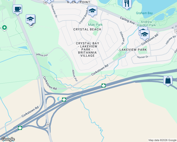 map of restaurants, bars, coffee shops, grocery stores, and more near 72 Cleadon Drive in Ottawa