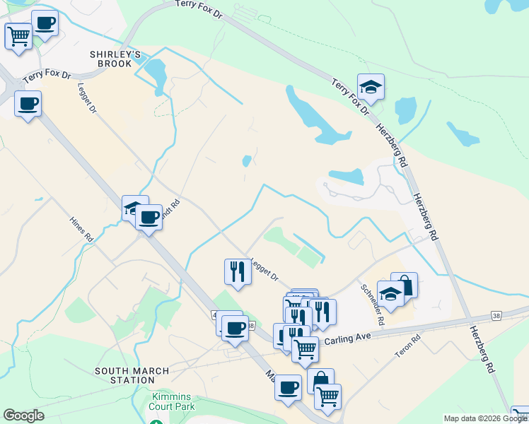 map of restaurants, bars, coffee shops, grocery stores, and more near 1001 Farrar Road in Ottawa