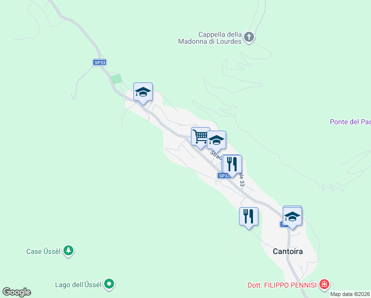 map of restaurants, bars, coffee shops, grocery stores, and more near 155 Via Roma in Cantoira