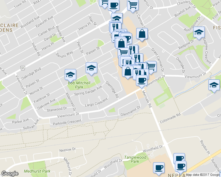map of restaurants, bars, coffee shops, grocery stores, and more near in Ottawa