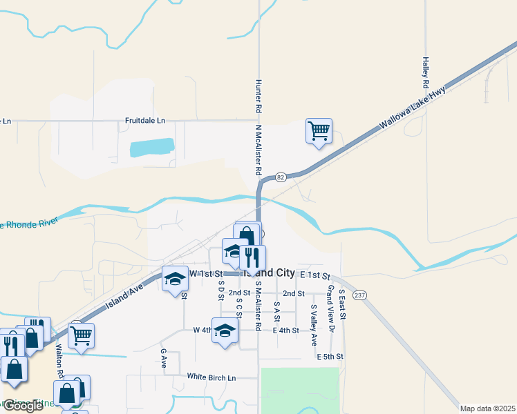 map of restaurants, bars, coffee shops, grocery stores, and more near 10214 Wallowa Lake Highway in Island City