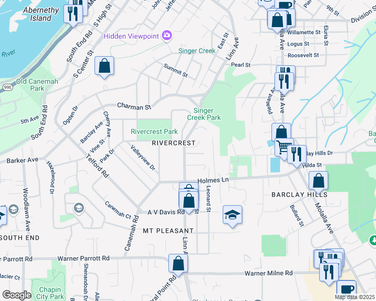 map of restaurants, bars, coffee shops, grocery stores, and more near 106 Narain Court in Oregon City