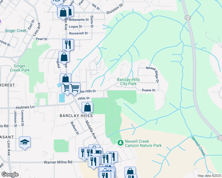 map of restaurants, bars, coffee shops, grocery stores, and more near 13450 Duane Street in Oregon City