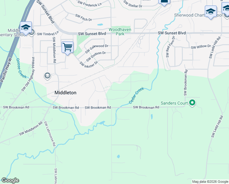map of restaurants, bars, coffee shops, grocery stores, and more near 17433 Southwest Brookman Road in Sherwood