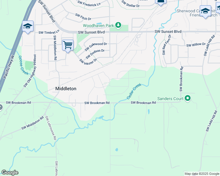 map of restaurants, bars, coffee shops, grocery stores, and more near 17601 Southwest Brookman Road in Sherwood